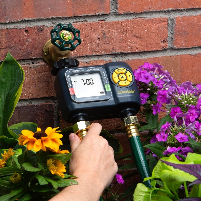 Melnor 65139AMZ AquaTimer Digital Hose Timer, 2-Zone Programmable Watering Timer, Quick Connect Bundle, Black, Yellow - Image 2